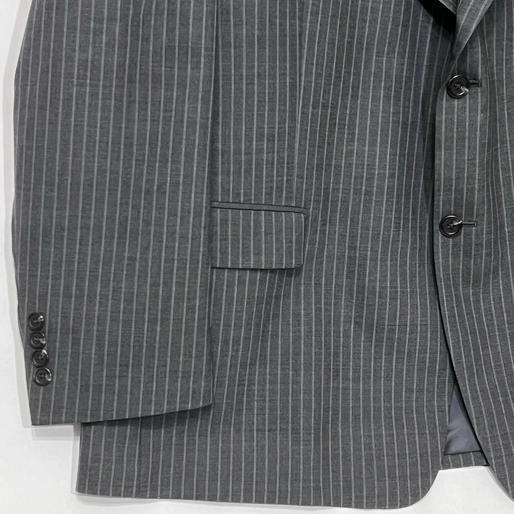Lauren Ralph Lauren Blazer Mens 46S‎ Gray Pin Stripe Suit Jacket Wool Sport Coat